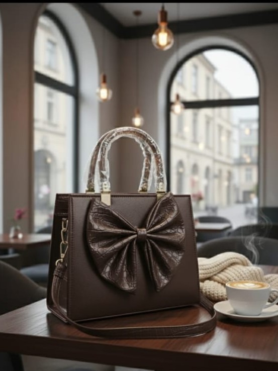 Bow Accent Croco Structured Top-Handle Handbag