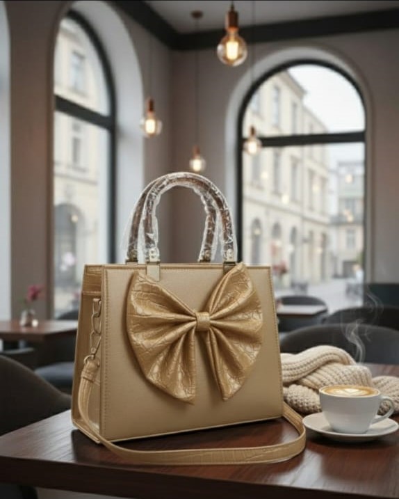 Bow Accent Croco Structured Top-Handle Handbag