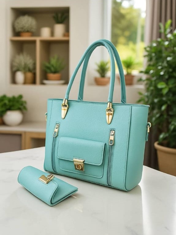 Double-Zip Structured Handbag Set with Matching Wallet
