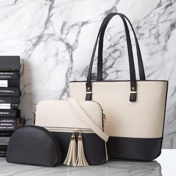 3-Piece Handbag Set with Tote, Crossbody & Cosmetic Case