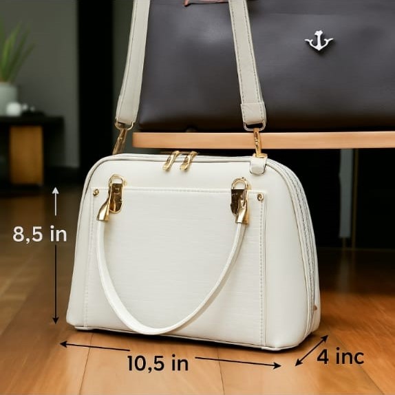 Women D-Shape Handbag with Dual Zipper & Shoulder Strap
